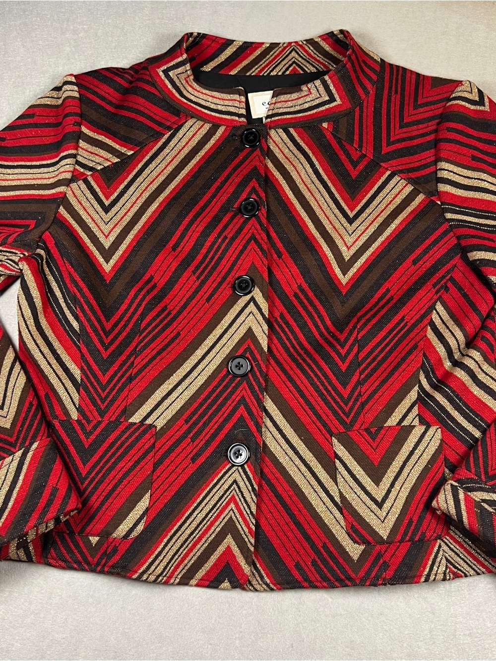 ECI New York Metallic Chevron Jacket 14 Mod Disco Glam Cropped Blazer